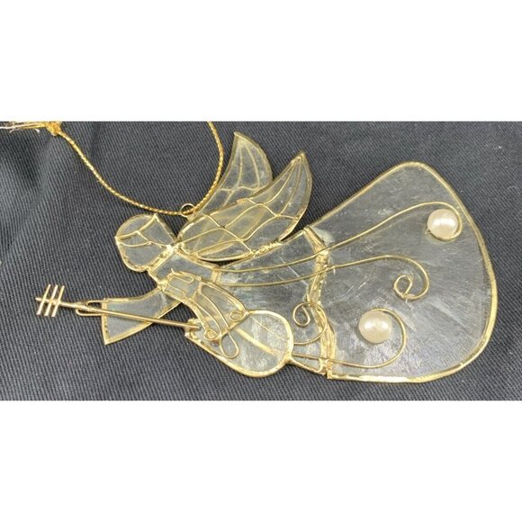 Capiz Shell Angel Christmas Ornaments White With Golden Wire Lot of 2 4.5" Long - Picture 2 of 6